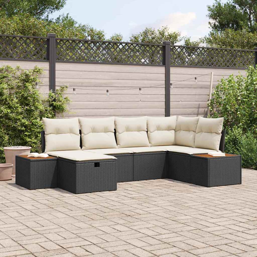 Garten-Sofa-Set mit Kissen 6 pcs Schwarz Poly Rattan
